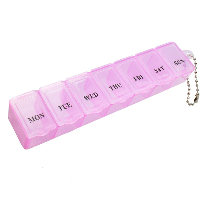 [Australia] - Pill Box Organiser 7 Day One Time a Day Pill Dispenser Storage Case for Medication, Supplements, Vitamins and Cod Liver Oil Pink 15x3x2.3 cm (Pack of 1) 