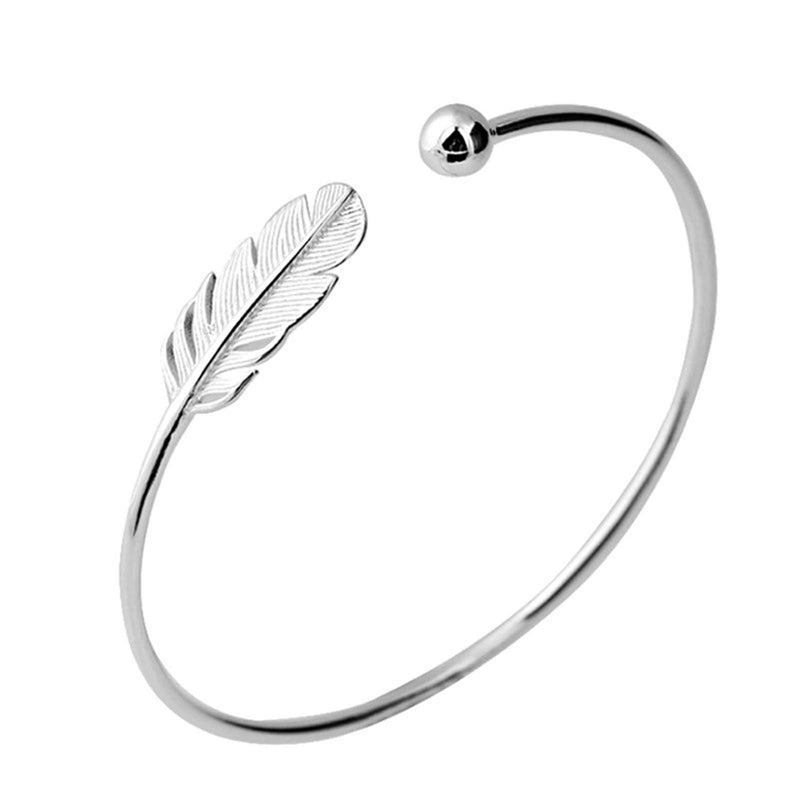 [Australia] - ZBOMR Bracelets for Women Girls Silver Plated Adjustable Feather Bangle Bohemian Open Bangle Bracelet Vintage Style Charm Jewellery 