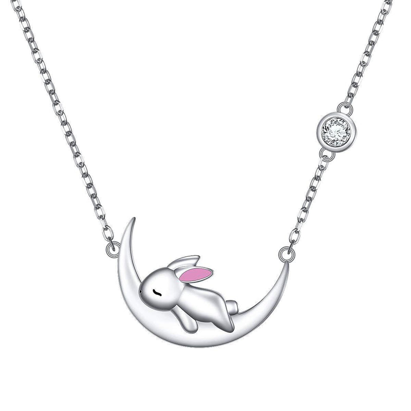 [Australia] - DAOCHONG Cute Rabbit Necklace 925 Sterling Silver Bunny on Moon Pendant Necklace Animal Jewelry for Women Teen Girls Birthday 