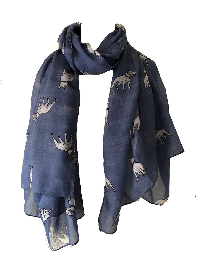[Australia] - English bull terrier dog ladies scarf/wrap, great present/gift for dog lovers. Denim blue 