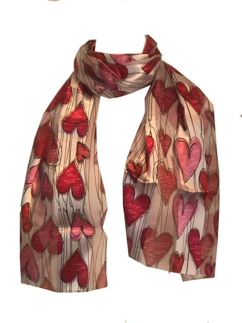 [Australia] - Pamper Yourself Now Red and Pink Heart Ladies Thin Pretty Scarf. Great Gift/Present for Scarves Lovers. Great White 