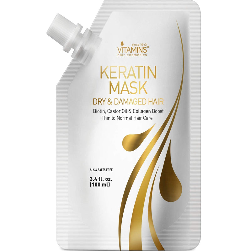 [Australia] - Vitamins Hair Mask Conditioner Keratin Treatment - Biotin Castor and Coconut Oil Deep Conditioning for Thin Fine Hair - Anti Frizz Moisturiser for Curly Straight Dry Damaged and Frizzy Hair 100 ml (Pack of 1) 