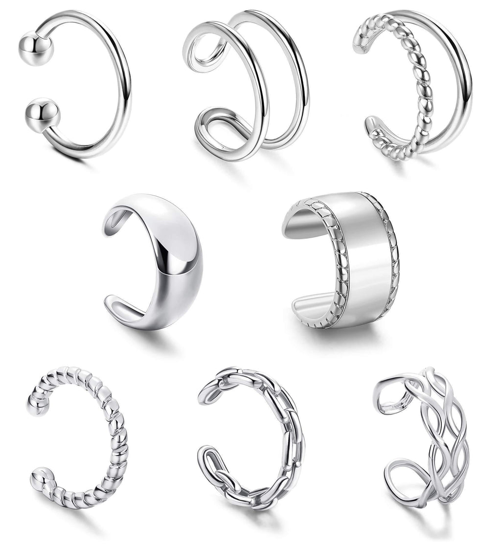 [Australia] - Milacolato 8Pcs Ear Cuffs for Women Non Piercing Clip Cuff Helix Cuff Earrings Fake Cartilage Cuffs Silver Tone 