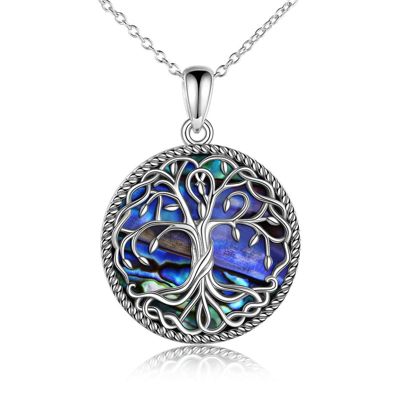 [Australia] - YFN Tree of Life Necklace for Women Sterling Silver Alabone/Turquoise Family Tree of Life Pendant Celtic Knot Irish Jewellery Gifts for Mum Girls silver-colorful abalone tree necklace 