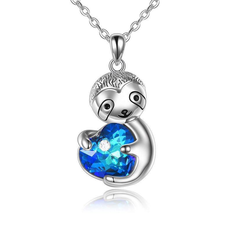 [Australia] - AOBOCO Sloth Gifts 925 Sterling Silver Cute Animal Pendant Necklace with Crystals Jewellery Birthday Gifts for Women Girls… Blue 