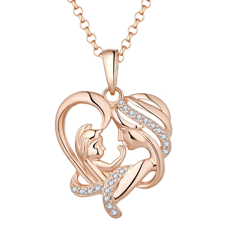 [Australia] - JO WISDOM Women Heart Mum Necklace,925 Sterling Silver Mother Daughter Love Heart AAA Cubic Zirconia Pendant Necklace,Gift for Mum Rose Gold Color 