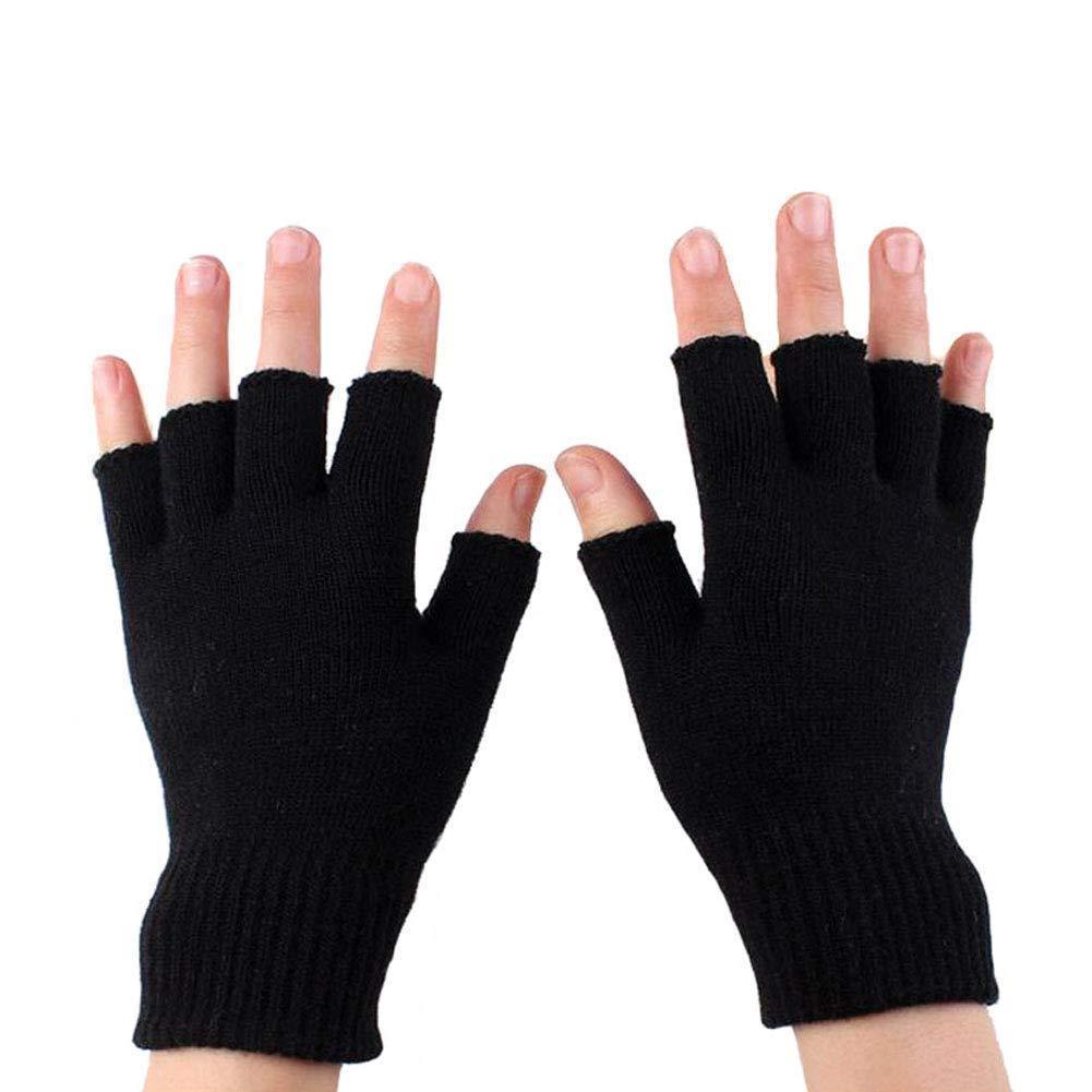 [Australia] - Upstore 1Pair Half Finger Gloves Winter Warm Fingerless Stretchy Knit Gloves Mitten for Women and Men Black 