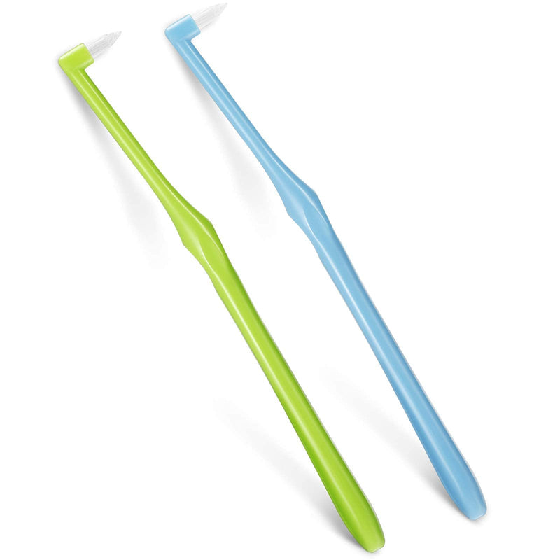 [Australia] - 2 Pieces Tuft Toothbrush Tufted Brush, Slim Interspace Teeth Brushes Trim Tooth Toothbrush for Detail Cleaning (Green, Blue) Green, Blue 