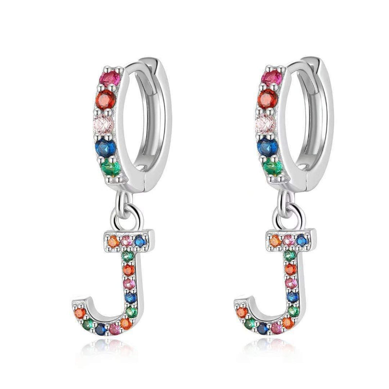 [Australia] - Qings Initial Earrings Dangle Earrings, 925 Sterling Silver Colorful Cubic Zirconia Earrings Alphabet Earrings Drop Earrings A-Z Initial Earrings Birthday Gift for Women Girls J 