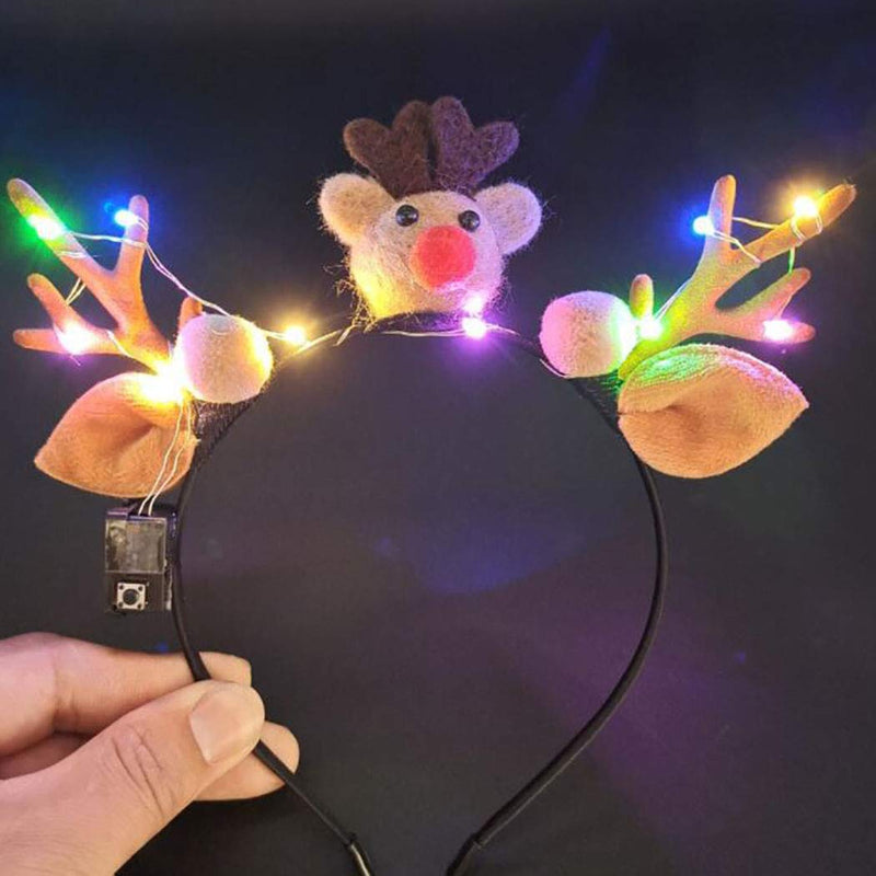 [Australia] - Simsly Christmas LED Glowing Elk Berry Antlers Headband Cute Headpiece Party Decorations Light Up Hair Accessories for Women Girls Kids Adult 