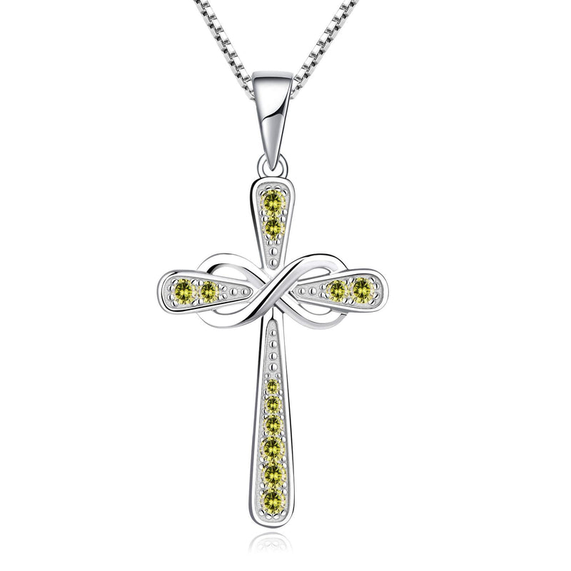 [Australia] - JO WISDOM Women Necklace,925 Sterling Silver AAA Cubic Zirconia Infinity Cross Crucifix Celtic Pendant Necklace,Jewellry for Women August, Peridot Color 