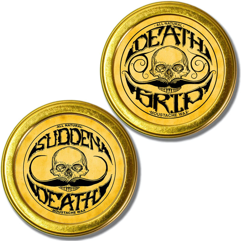 [Australia] - Extra Strong Mustache Wax Death Grip 1 oz Tin and Strong Hold Sudden Death 1 oz Tin Mens Combo Kit - Grooming For Men Handlebar Moustache & Beard Wax Tin… Death Grip Extra Strong Hold and Sudden Death Strong Hold Mustache Wax Set 
