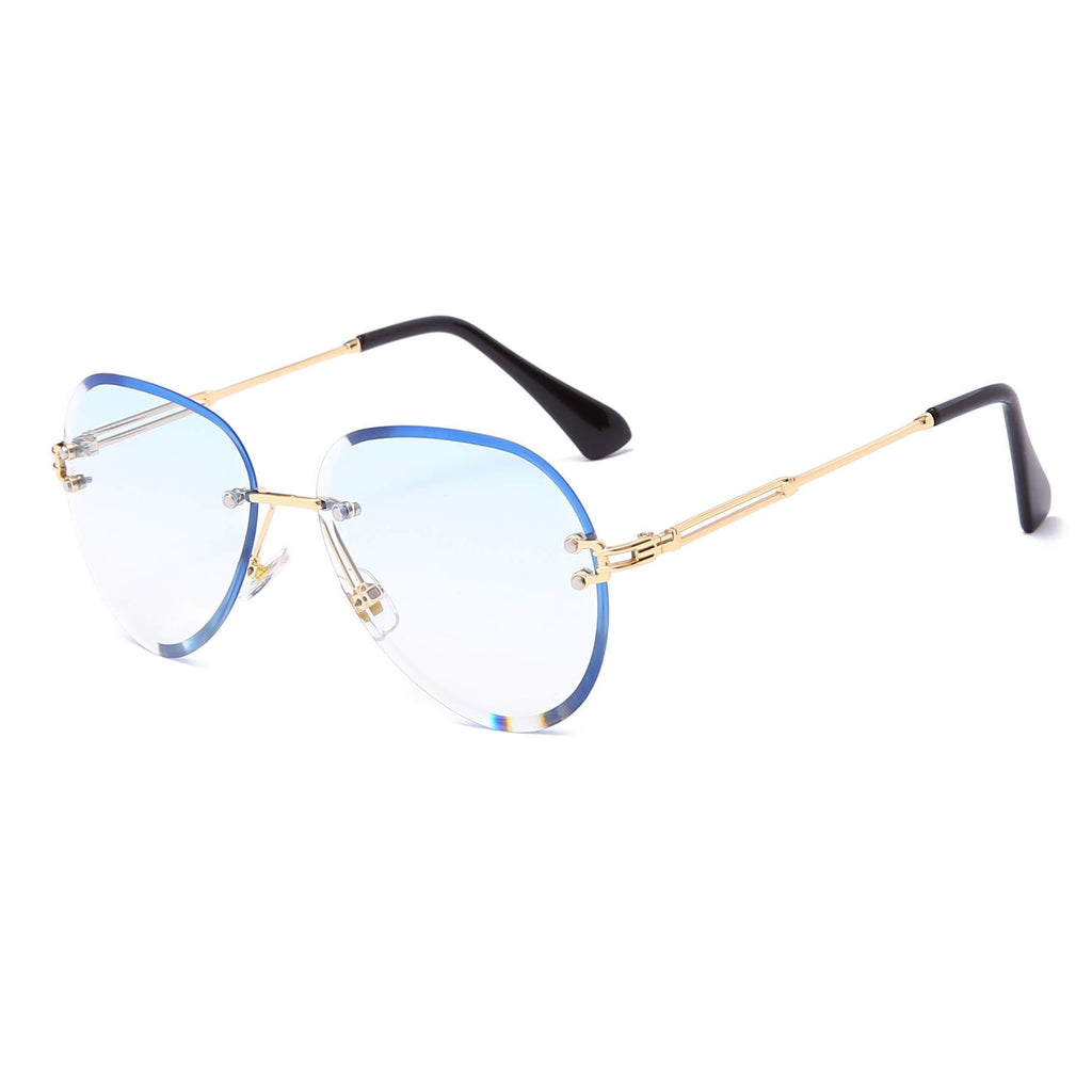 [Australia] - Fashion Rimless Sunglasses for Women Men Ultralight Metal Frame Candy Color Vintage Round Frameless Glasses UV400 Blue 