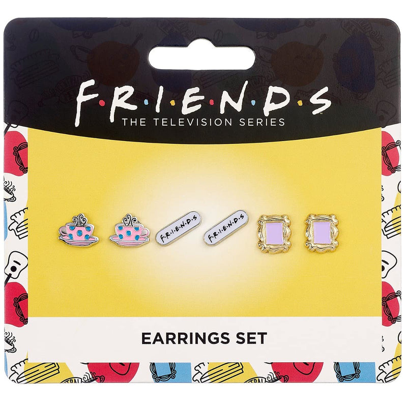 [Australia] - Official Friends Set of 3 Earring Studs | Frame, Coffee Cup & Friends Logo 
