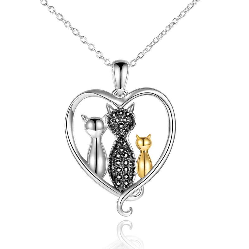 [Australia] - VENACOLY Cat Pendant Necklace 925 Sterling Silver Cat Jewellery Gifts For Cat Lovers Women Three cat necklace 