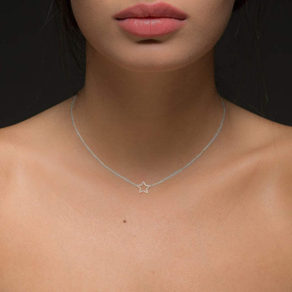 [Australia] - TseenYi Boho Star Choker Necklace Short Gold Hollow Star Chain Necklace Tiny Necklace Jewelry for Women and Girls (Silver) Silver 