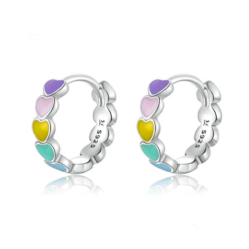 [Australia] - HMOOY 925 Sterling Silver Rainbow Heart Hoop Earrings Cute Rainbow Color Enamel Heart Hoop Cartilage Stud Earrings Birthday Valentine's Day Gifts Jewellery for Women Girls 