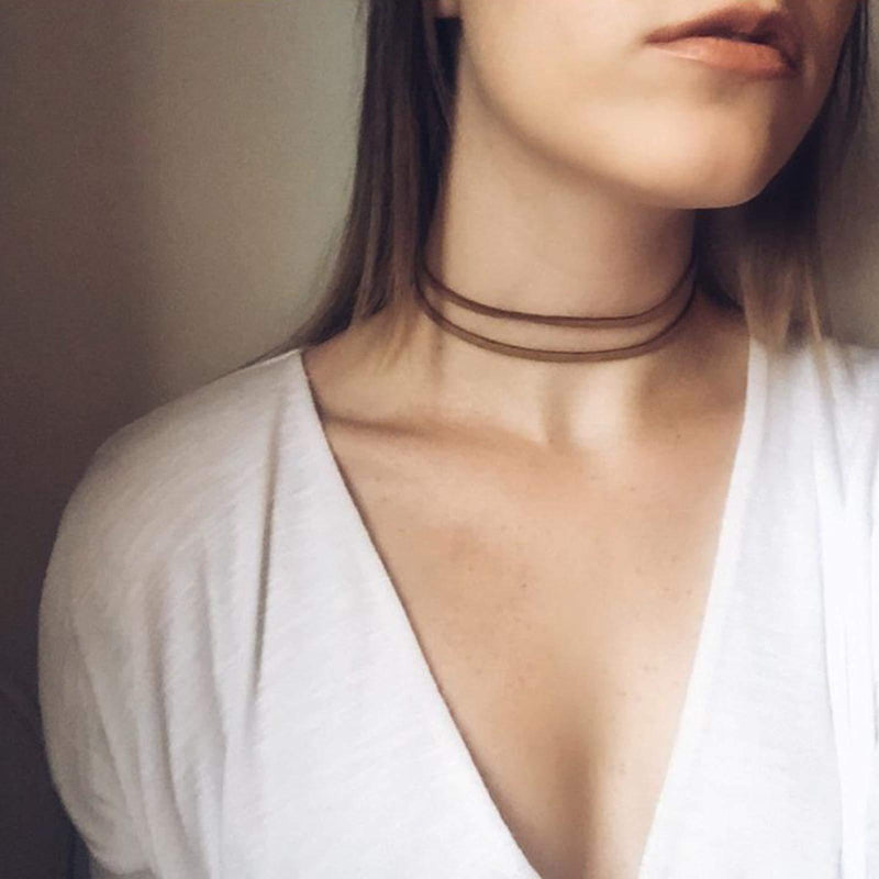 [Australia] - TseenYi Layering Leather Choker Necklace Short Brown Velvet Suede Necklace Chain Boho Layered Necklaces Jewelry for Women and Girls (Brown) 