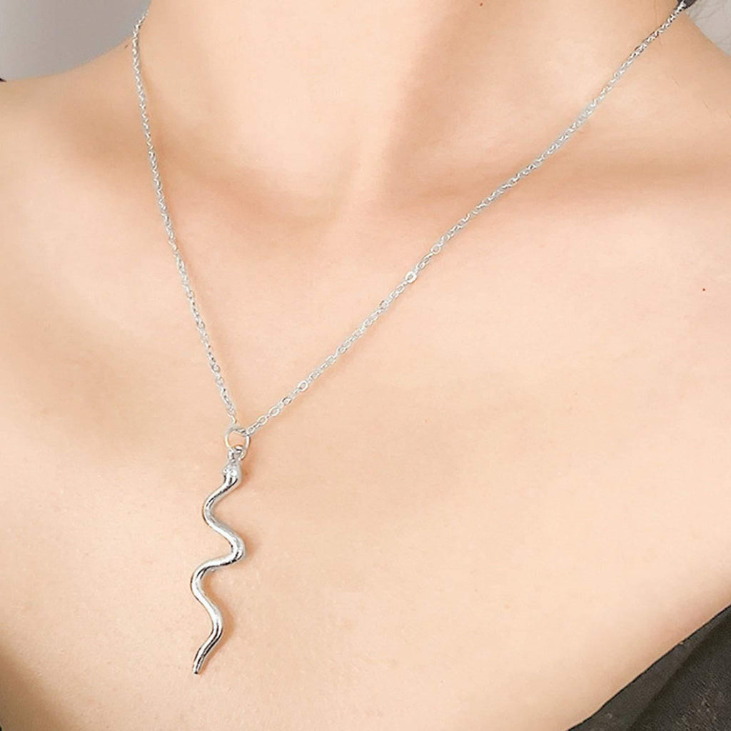 [Australia] - TseenYi Snake Pendant Necklace Silver Punk Serpent Drop Necklace Vintage Animal Necklaces Chain Jewelry for Women and Girls (Silver) 