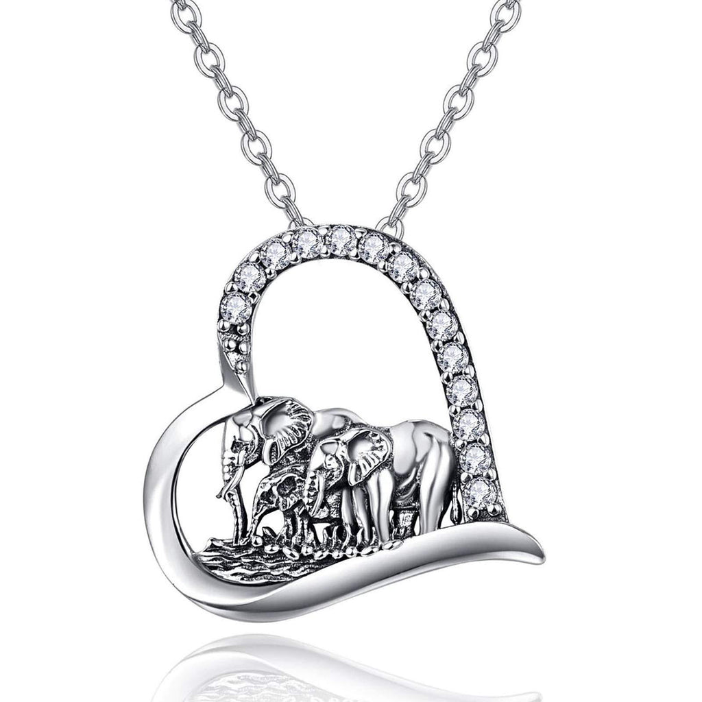 [Australia] - Heart Elephant Necklace/Turtle Necklace - Lucky Elephant Mum and Child Pendant Necklace White Gold Plated 925 Sterling Silver Necklace for Women Family Love - Gifts for Mum Necklace D Oxidized Elephant Necklace 