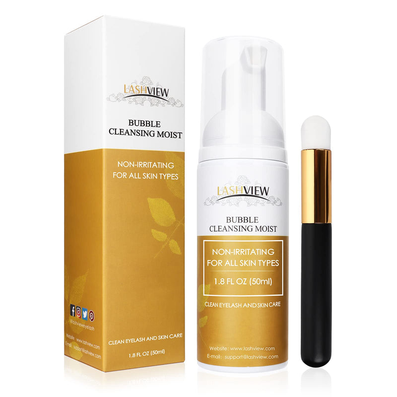 [Australia] - LASHVIEW Lash Shampoo, Eyelash Extensions Cleanser, 50ml with Soft Brush, Eyelid Foaming Cleanser, Gentle Formula without Irritation, Easy to Use and Rinse, For Home Use and Salon 