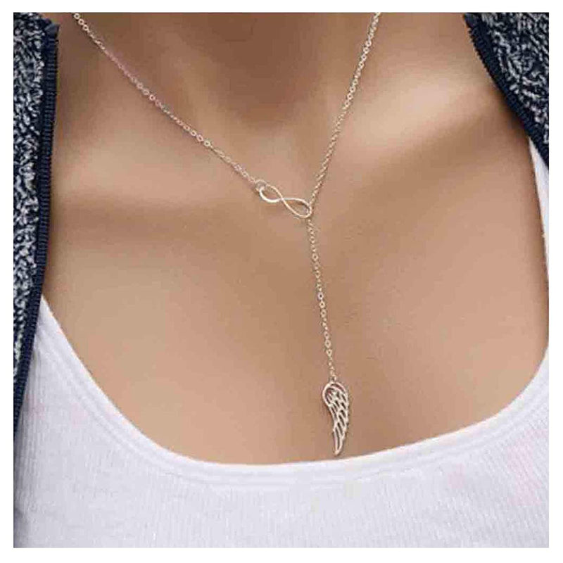 [Australia] - TseenYi Wing Pendant Necklace Silver 8 Shape Infinity Choker Necklace Long Y Necklace Chain Jewelry for women and Girls (Silver) 