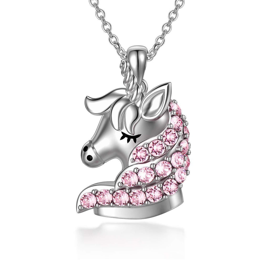 [Australia] - Unicorn Gifts for Girls, Sterling Silver Unicorn Necklace with Pink Crystals, Birthday Jewellery Gifts for Daughter Women 