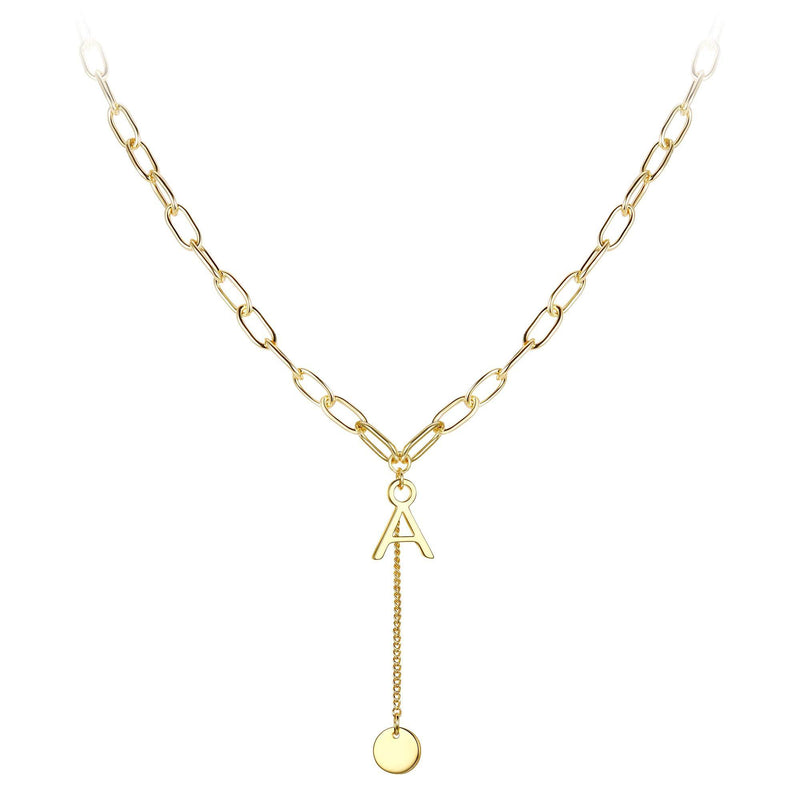 [Australia] - Ever Faith Delicate Letter A Necklace Tiny Round Disc Alphabet Pendant Paperclip Chain Link for Women Gold-Tone 