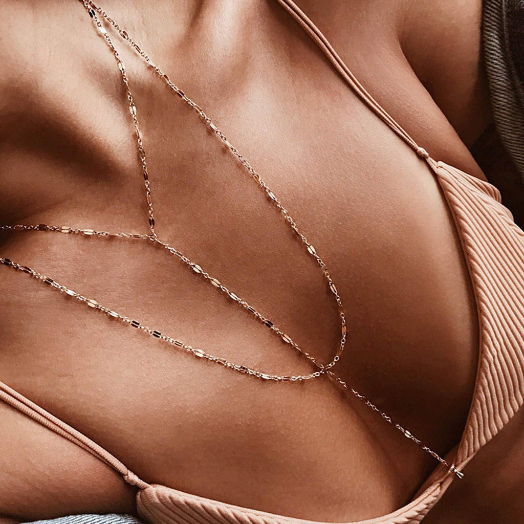 [Australia] - TseenYi Shimmering Necklace Chain Gold Long Y Necklace Jewelry Sexy Chain Necklace Summer Body Necklace Jewelry for Women and Girls (Gold) 