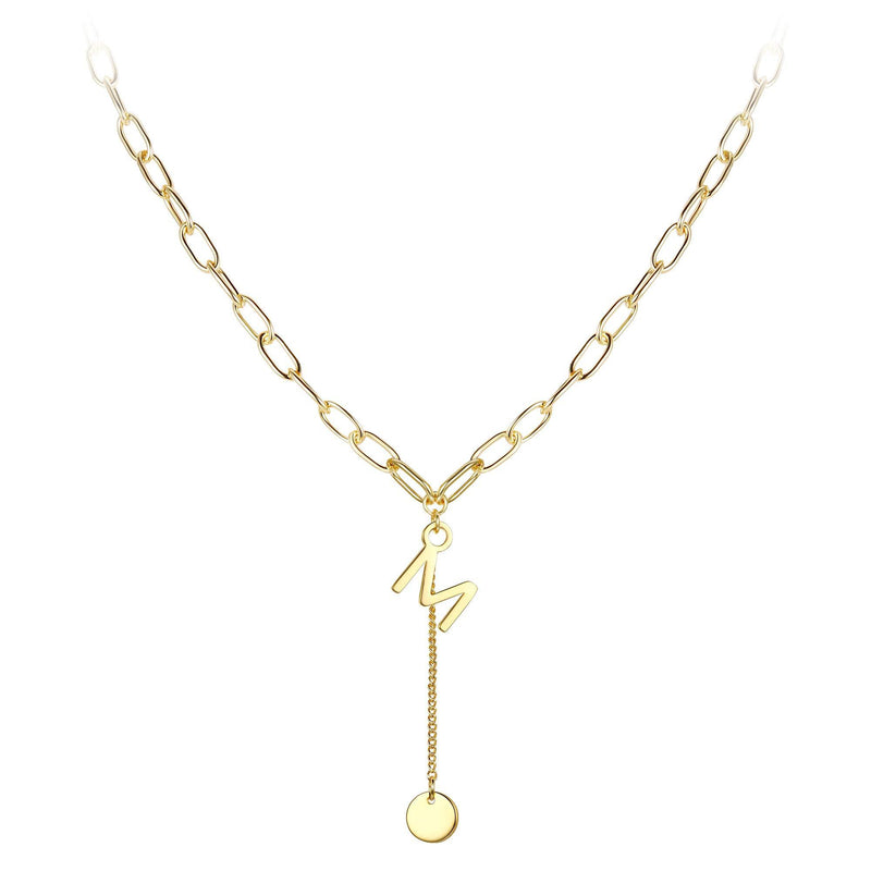 [Australia] - Ever Faith Initial Letter M Necklace Simple Alphabet Pendant Choker Round Disc Paperclip Chain for Women Gold-Tone 