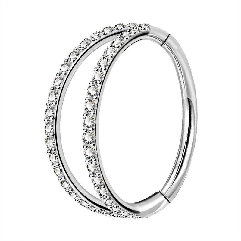 [Australia] - OUFER Body Piercing Helix Earrings Hoop Double Line Clear CZ Paved Septum Ring Cartilage Earrings 16G 316L Stainless Steel Daith Earring Helix Piercing Jewellery 10mm 