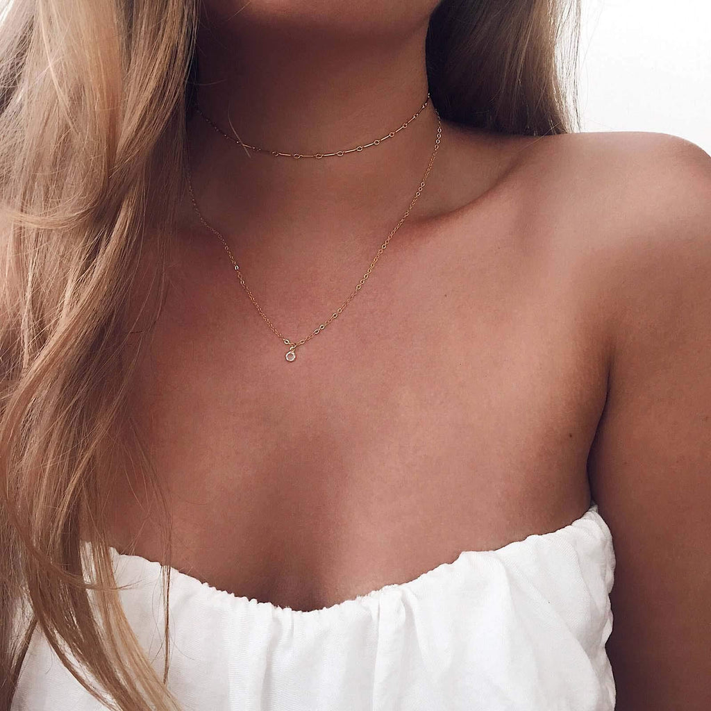 [Australia] - TseenYi Layering Raw Crystal Necklace Tiny Quartz Pendant Necklace Choker Gold Boho Layered Necklaces Jewelry for Women and Girls (Gold) 