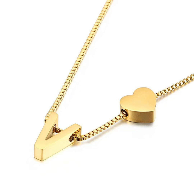 [Australia] - Qings Gold Initial Pendant Necklace,Personalized Letter A-Z Exquisite Pendant Minimalist Female Jewelry A-Z Letter Necklace Letter Necklace V 