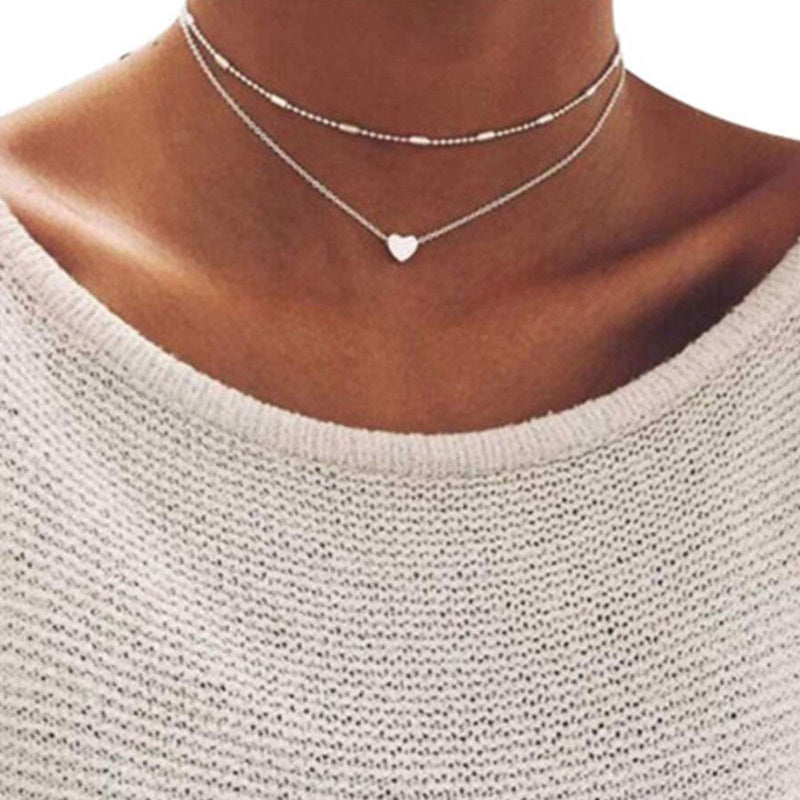 [Australia] - TseenYi Star Pendant Necklace Chain Gold Clavicle Choker Necklace Layered Boho Necklace Chain Jewelry for women and Girls (Silver) Silver 