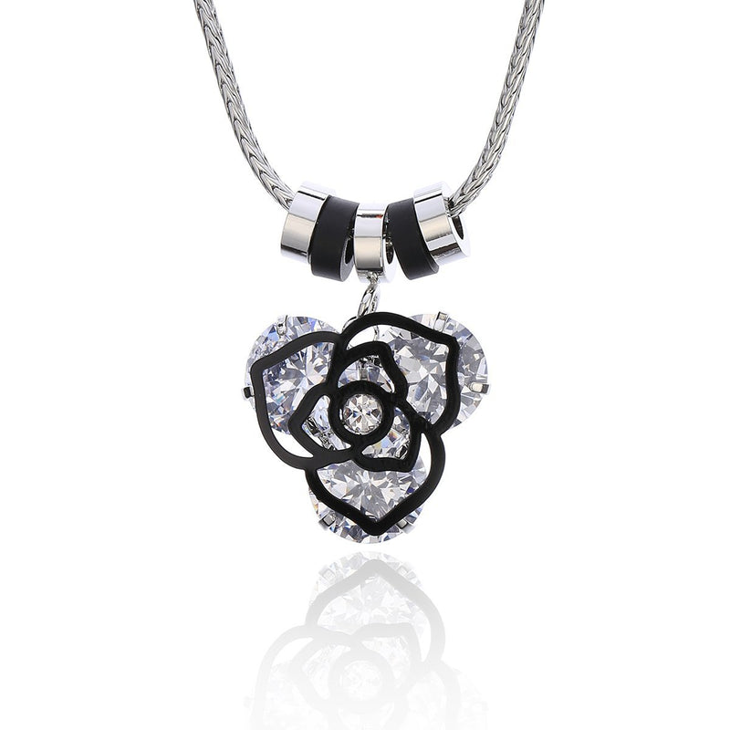[Australia] - Flower Pendant Y Necklace Silver Plated for Women, Cubic Zircon Sweater Chain, Creative bar and Nightclub Style 