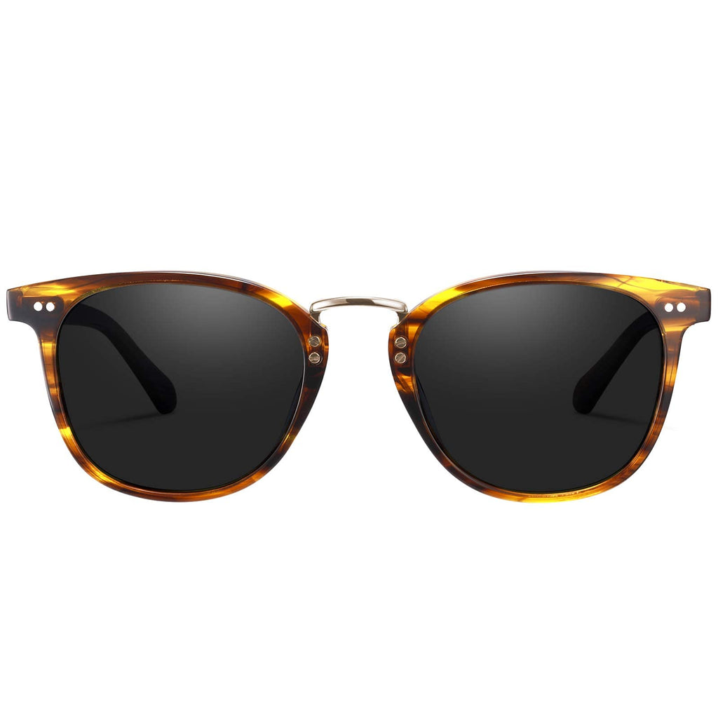 [Australia] - Carfia Retro Polarised Sunglasses for Women UV400 Protection Driving Outdoor Acetate Frame 50mm-flower Frame Grey Lens 