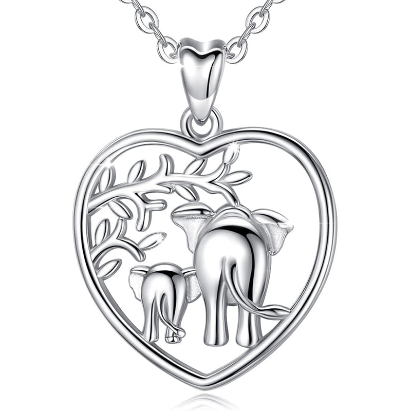 [Australia] - EUDORA Elephants Necklace, 925 Sterling Silver Tree of Life Pendant Jewelry for Mom Daughter Women Girls Jewelry, 18 inch Chain 