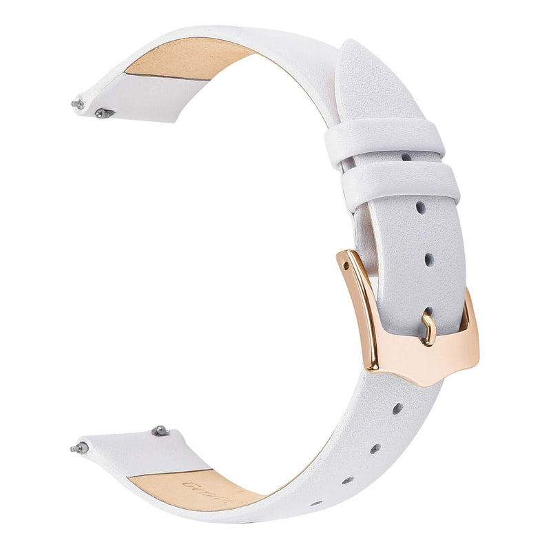 [Australia] - EACHE Quick Release Womens Leather Watch Straps Thin Leather Watch Bands for Ladies More Colors 12mm 14mm 16mm 18mm 20mm White-rose Gold Buckle 