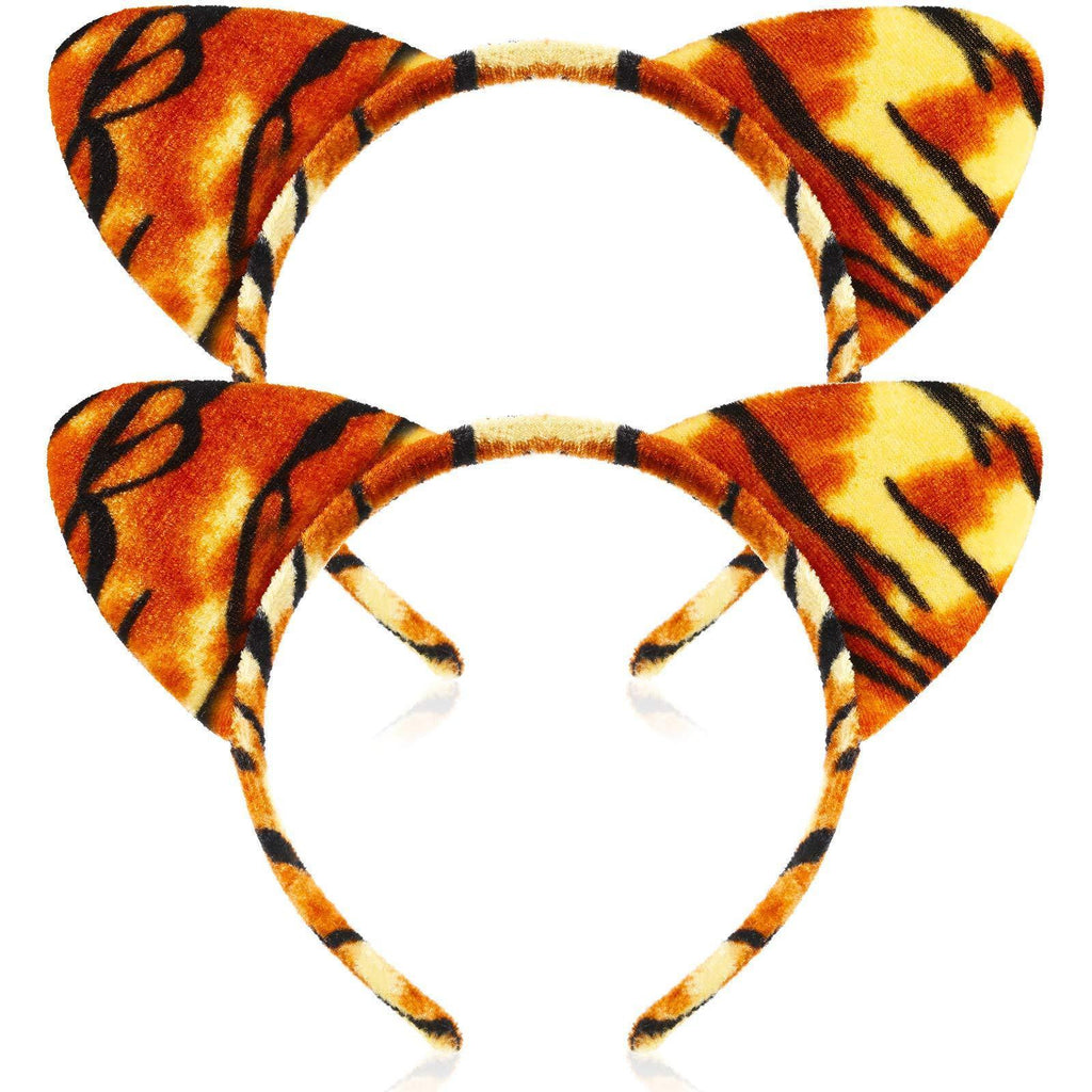 [Australia] - Animal Ears Headband Jungle Animal Fabric Hair Headband Fancy Dress for Costume Party Decoration Accessory, 2 Packs (Tiger) 