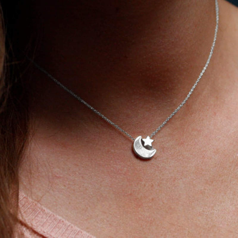 [Australia] - Yienate Fashion Star Moon Pendant Choker Necklace Jewelry for Women and Girls (Silver) Silver 