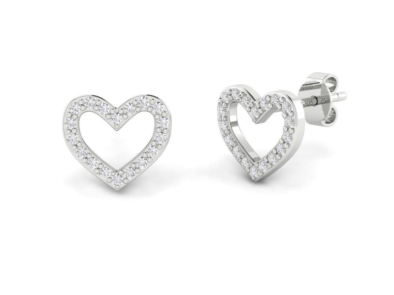 [Australia] - 925 Sterling Solid Silver Stud or Huggie Hoop Earrings for Women & Girls | Sparkling AAA Cubic Zirconia Style Crystal Gem Ear Ring | Ideal Earring Gift for her Open Heart 