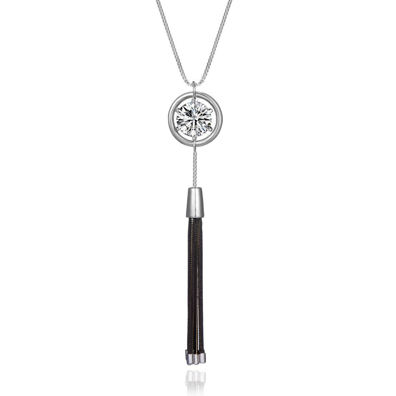 [Australia] - PengJin Tasseled Zircon Y Long Necklace for Women, Silver Plated with Zircon Sweater Chain 