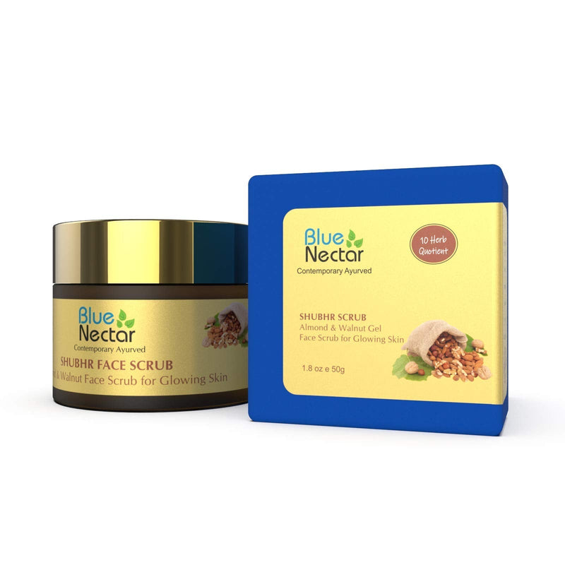 [Australia] - Blue Nectar Almond Oil and Walnut Gel Face Scrub for Deep exfoliation Tan removal and Glowing Skin (1.7 Oz, 10 Herbs) 