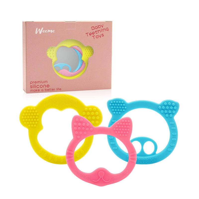 [Australia] - Baby Teething Toys Set - Silicone Teether, Easy to Hold,Natural Organic Freezer Safe Teething Ring for Newborn Infant (Multicoloured) (Blue,Pink,Yellow) Blue,Pink,Yellow 