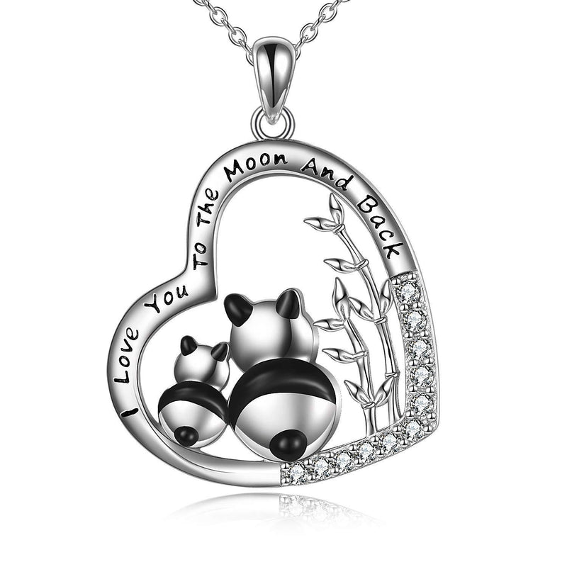 [Australia] - VENACOLY Panda Necklace Sterling Silver Cute Animal Heart/Moon Mother Daughter Necklace Panda Gifts for Mum Daughter Grandma Heart Panda 