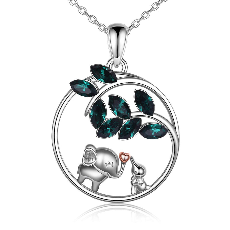 [Australia] - Mother and Daughter Gifts Elephant Gifts For Women Sterling Silver Mother And Daughter Elephant Pendant Necklace With Green Crystal From Austria Elephant Jewellery Gifts 