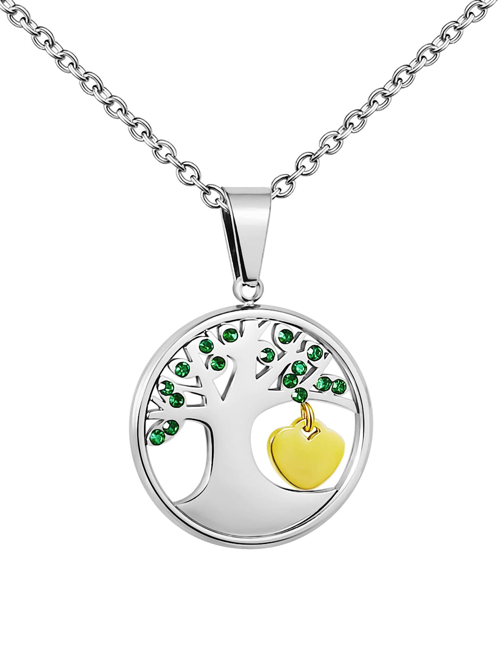 [Australia] - PHOCKSIN Family Tree of Life Pendant Necklace Green CZ Christmas Birthday Gifts for Mum Grandma Niece Sister Nana Daughter Nana Family Engraved on Gold Plated Heart 