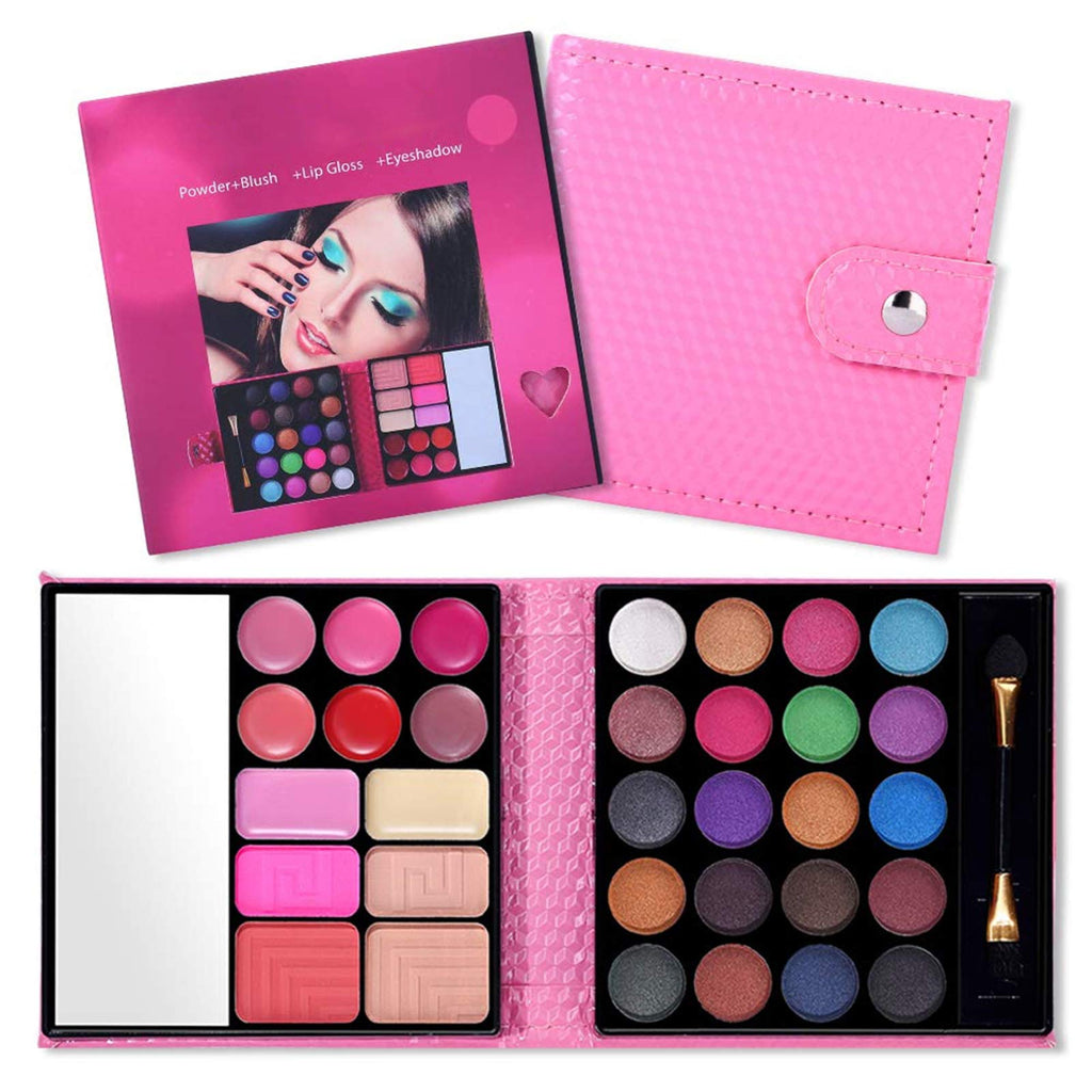 [Australia] - Eye Shadow Makeup Palette,MKNZOME 32 Colours Highly Pigmented Professional Cosmetic Eyeshadow Palette Portable Travel Makeup Palette with Blush Lip Gloss Blusher Birthday Xmas Gift Set Pink 