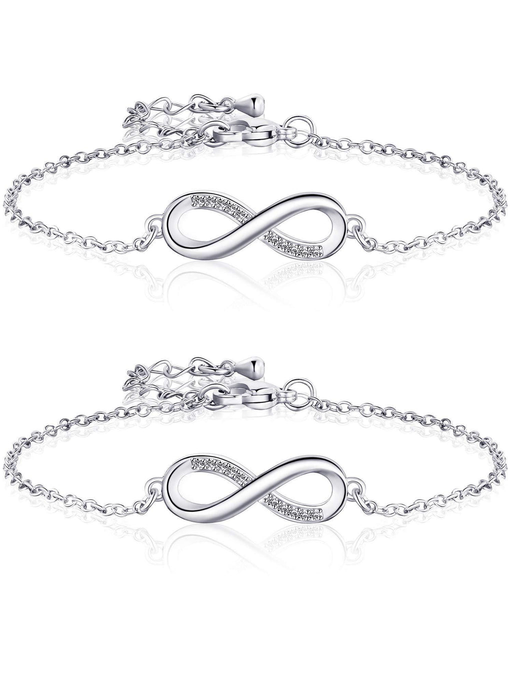 [Australia] - BBTO 2 Pieces Silver Infinity Bracelets Adjustable Friendship Bracelets for Women Girls Christmas Valentine's Day 