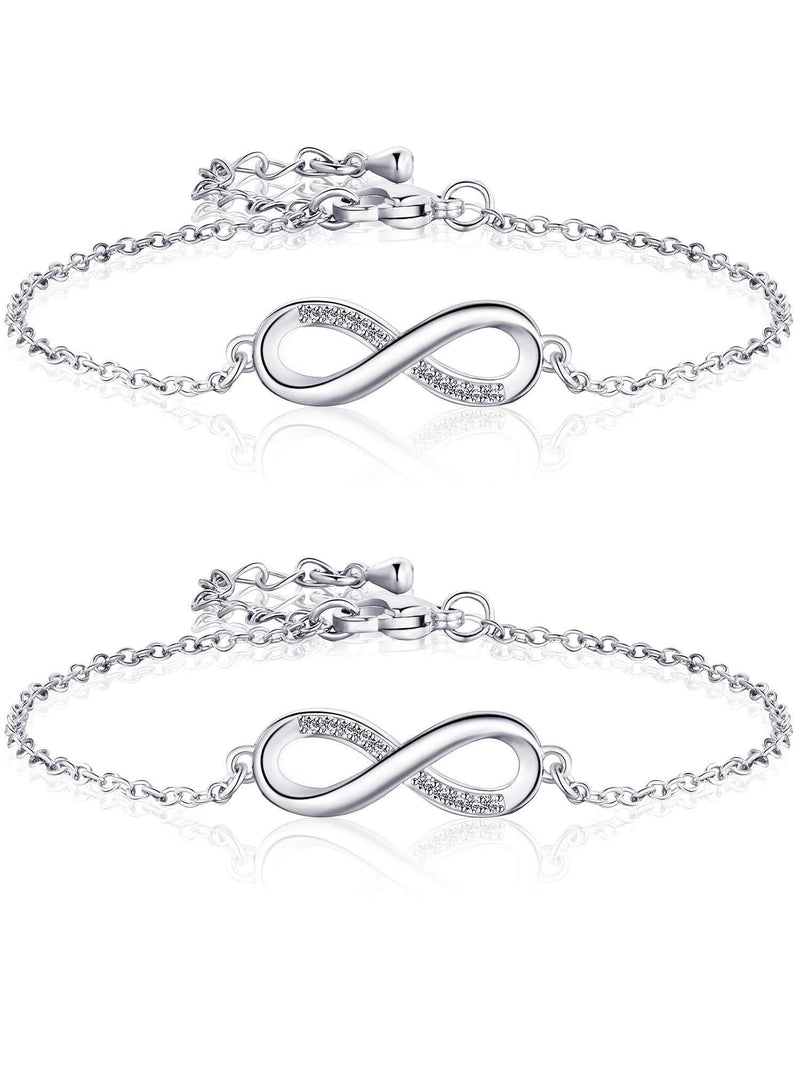 [Australia] - BBTO 2 Pieces Silver Infinity Bracelets Adjustable Friendship Bracelets for Women Girls Christmas Valentine's Day 